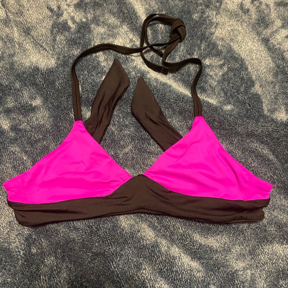 Salty Mermaid pink and black bikini top reversible with red color blocking